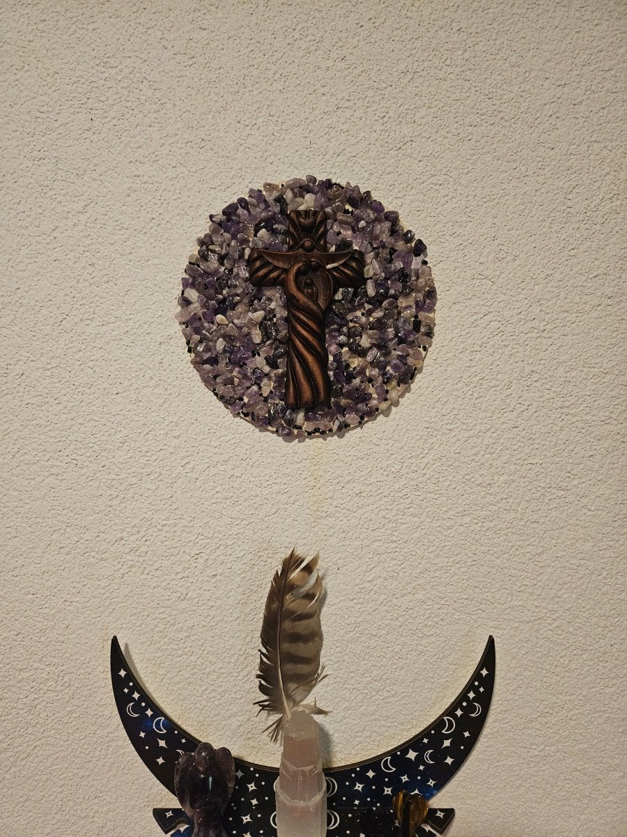 Amethyst - Wandbild mit Kreuz | Spirituelle Klarheit & Heilung - Wandbilder - Amethyst - Seelenblitz
