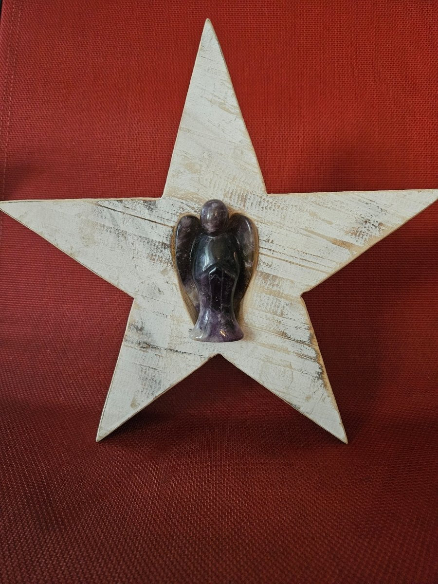 Handgefertigter Holzstern mit Amethyst - Engel – Schutz & Weisheit - Handgefertigtes Dekor - Seelenblitz